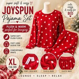 Joyspun Red Polka Dot Pajama Set XL Plush Cozy Lounge Sleepwear